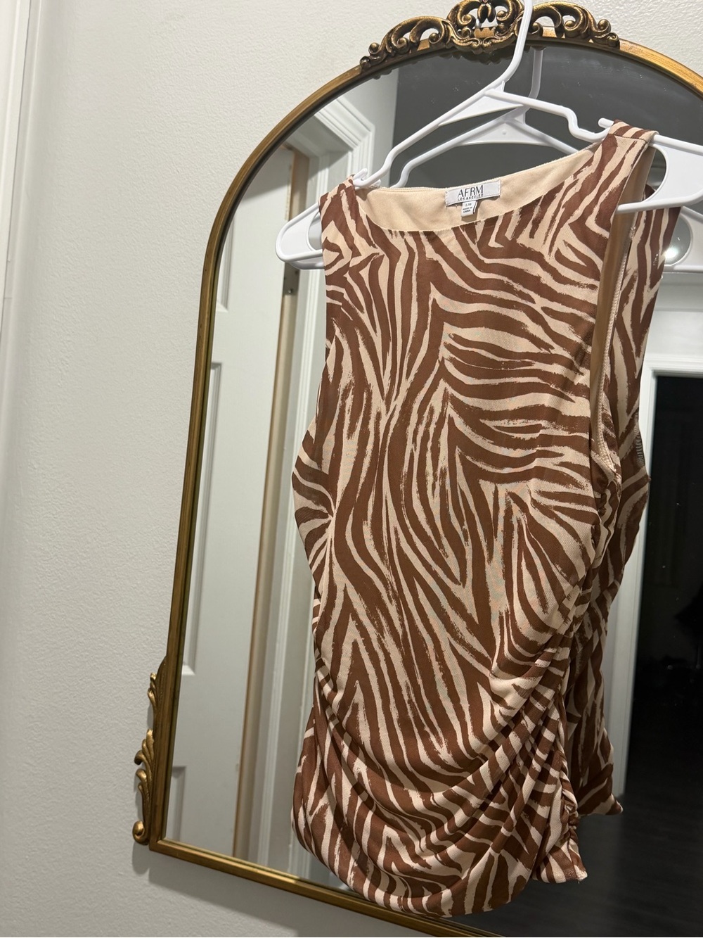 AFRM Brown and Cream Zebra-Print Midi Dress